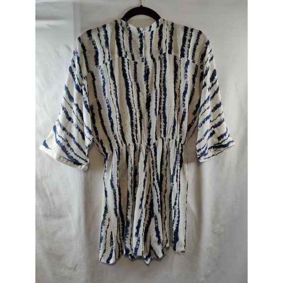 VTG. EN Creme Tie Neck Zip Up Short Sleeve Dress Ivory Green Tie-Dye Size Medium - Picture 3 of 12